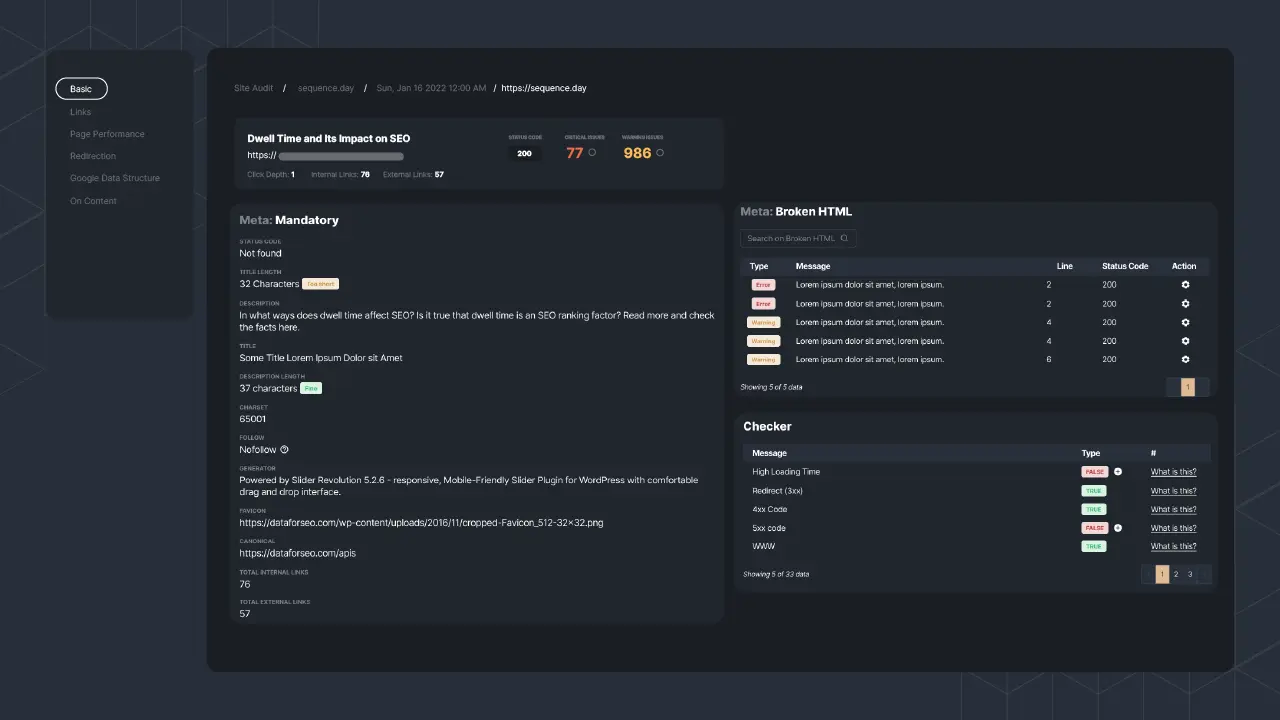 Picture 1: Sequence Site Audit - Basic