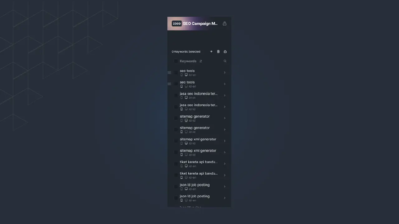 Picture 2: Keyword list in a certain View on Sequence Stats