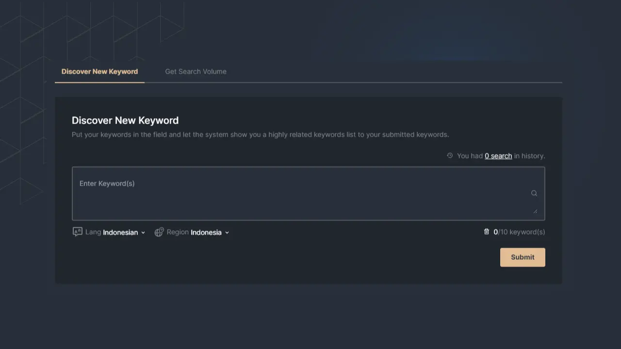 Picture 3: Keyword Research Tool page by Sequence Stats