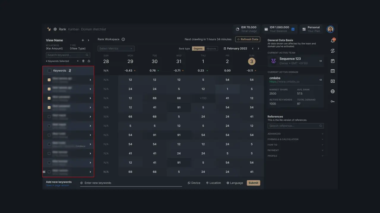 Picture 3: Keyword Rank Tracker in the Sequence Stats that reports daily keyword ranking