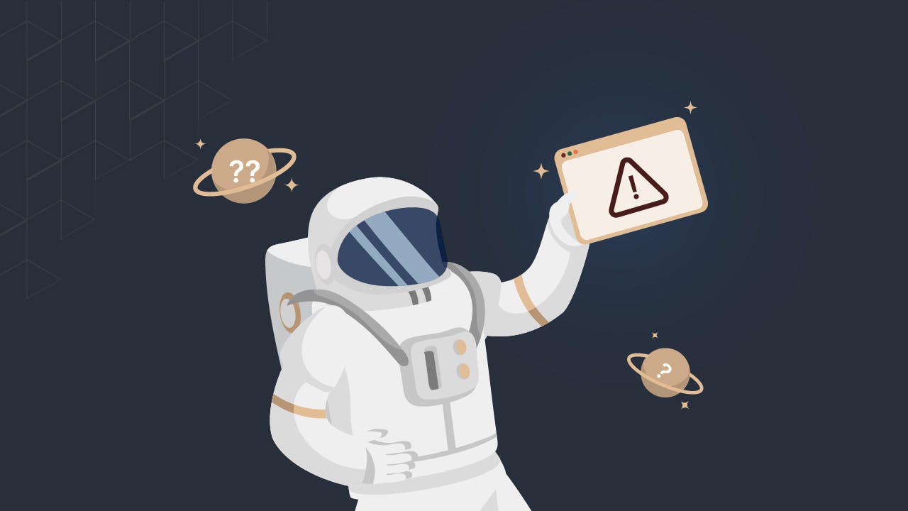 an astronaut holding a content issue tab
