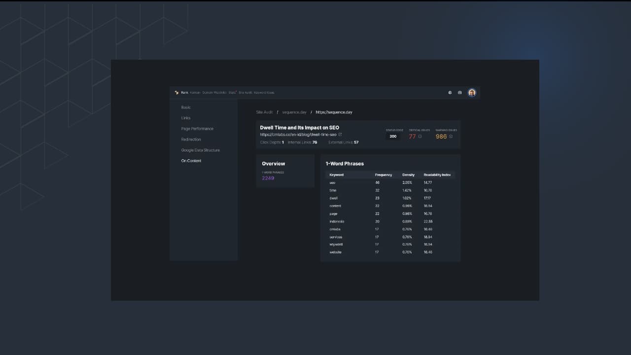 Picture 3: On-content audit result in Sequence